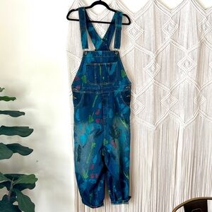 Monthorigin Paint Splattered Colorful Dark Denim Drop Crotch Overalls M-XL O/S